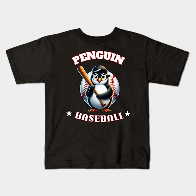 penguin baseball Kids T-Shirt by jijo.artist